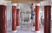 Installation process of red scagliola columns ( 1 / 2 )